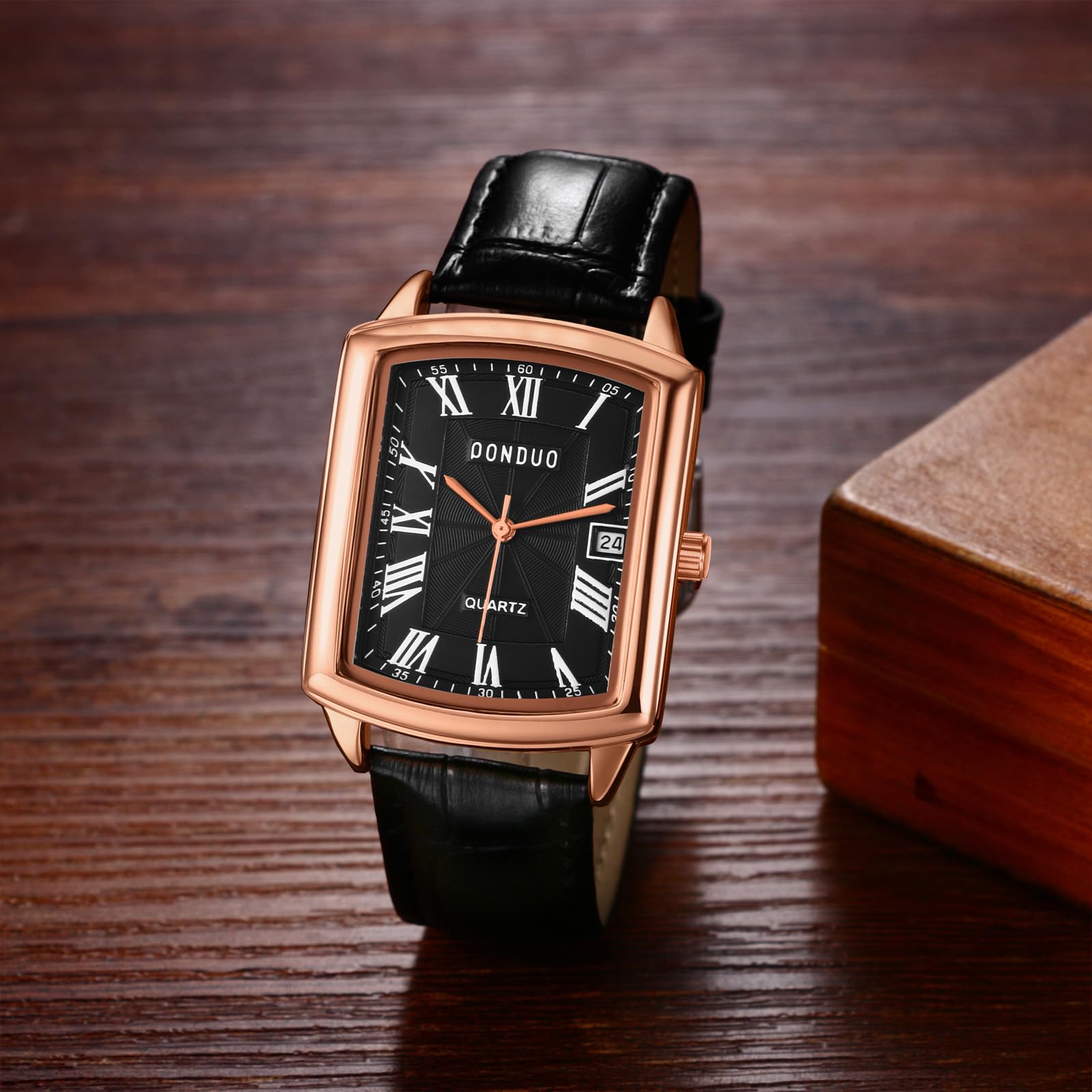 Годинник Avaner Чоловічий Шкіряний Квадратний Корпус Римські Цифри Аналоговий Кварцовий, фото №2