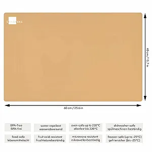 Силіконовий килимок великий 40 x 60 см 1,35 мм завтовшки для розкачування тіста та випікання Sand Beige synthetic.ua - Фото 1