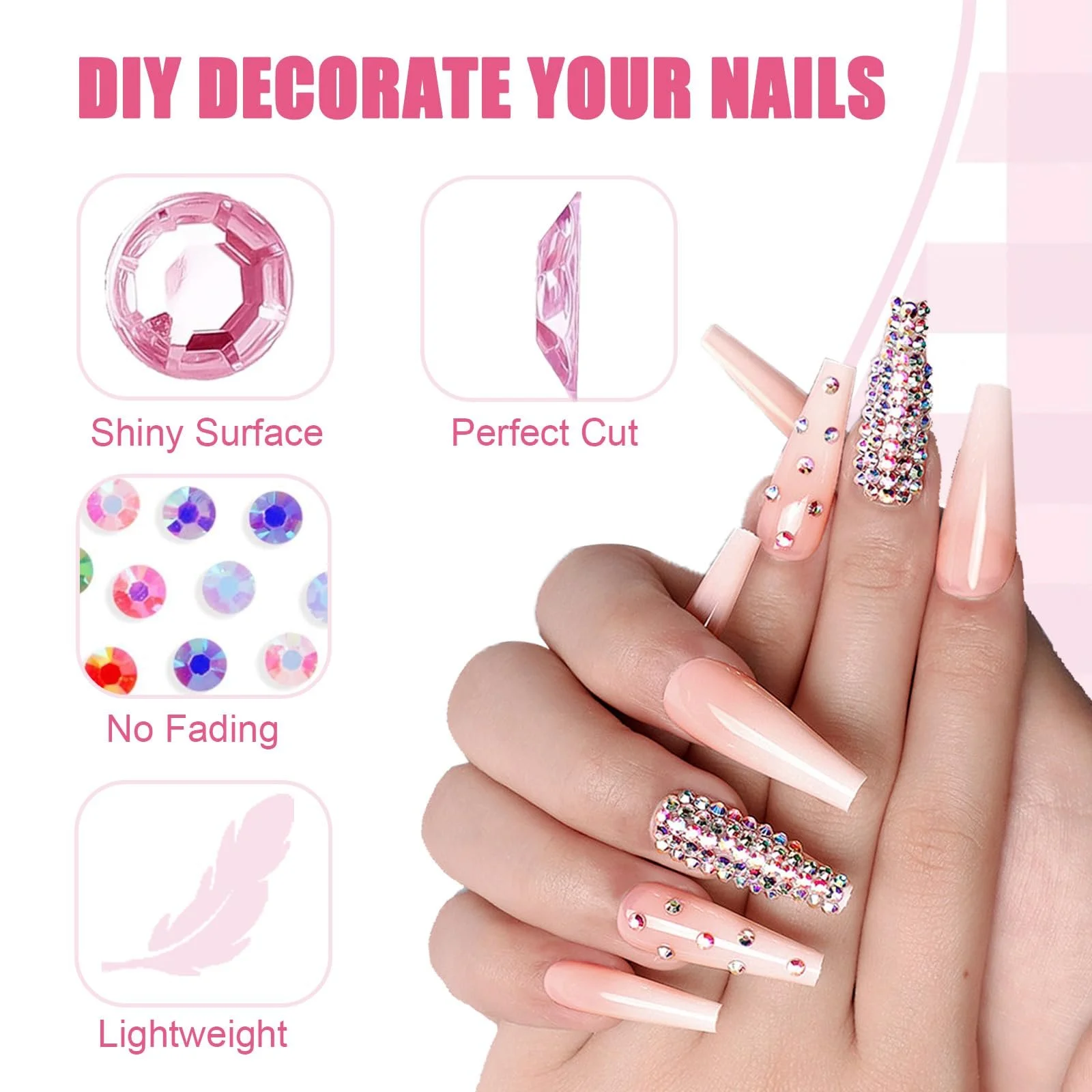 Стразы для ногтей 24 цвета 4 мм круглые с пинцетом и ручкой для нанесения, 19600 шт, фото №4