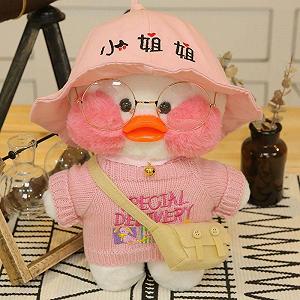 Качка лалафан - рожева панама Lalafanfan Качечка М'яка іграшка Cafe mimi duck - Фото 1