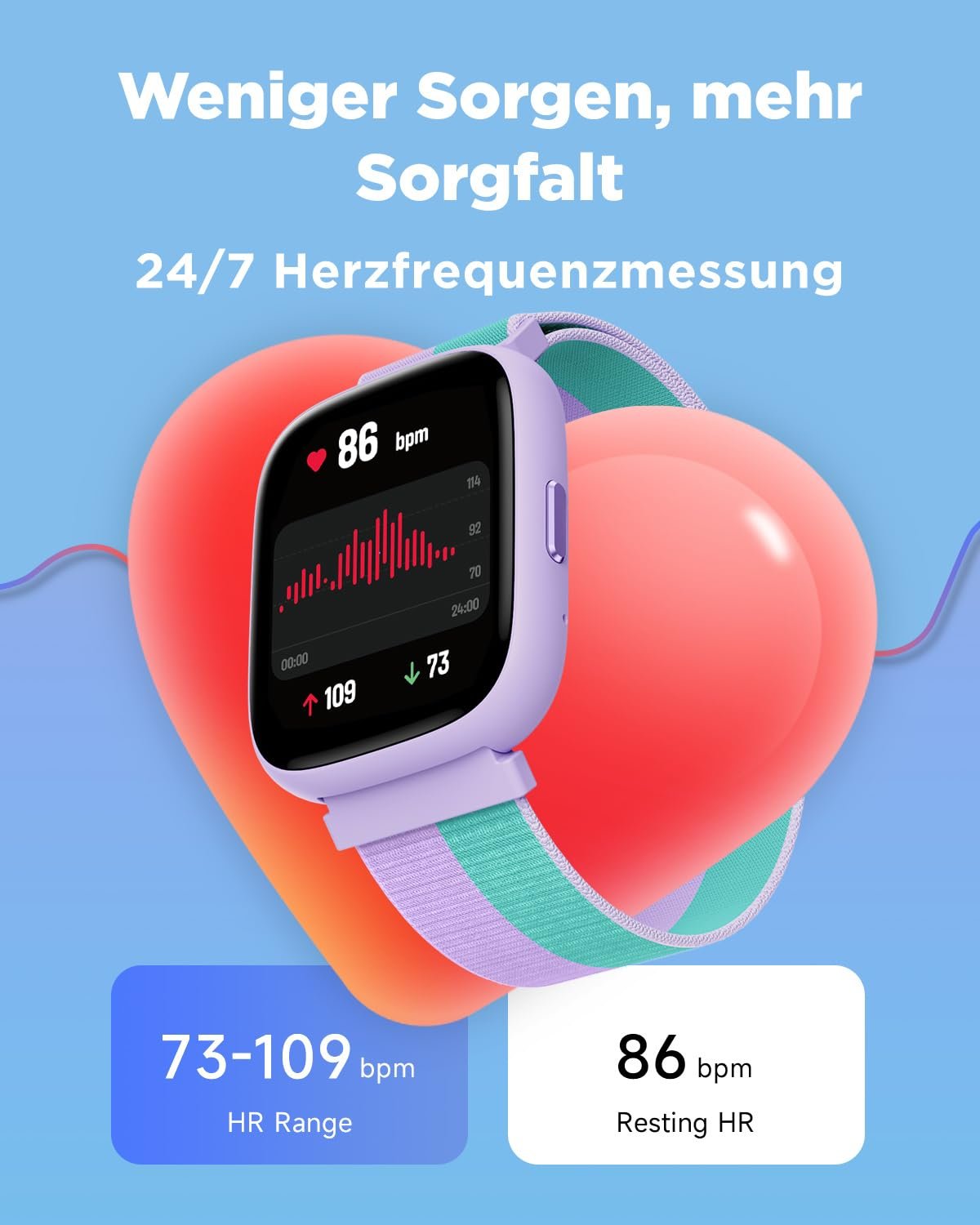 Смарт-годинник BIGGERFIVE BRAVE 2, 1.8 дюйма, фітнес-браслет, крокомір, пульсометр 24/7, IP68, водонепроникний, монітор сну, будильник, 5 розвиваючих ігор, для дівчат та підлітків 5-16 років, нейлон, фото №5