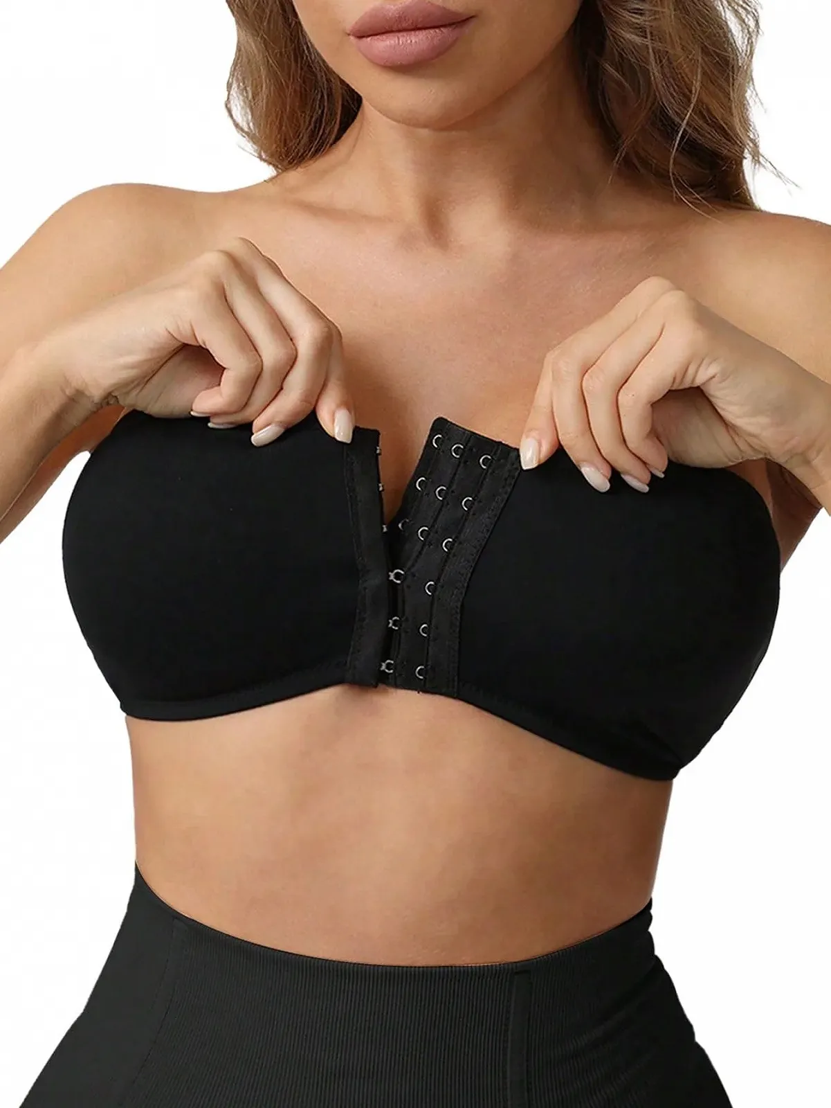 Бюстгальтер GORGLITTER Push Up без косточек с передней застежкой без бретелек однотонный, фото №4 Бюстгальтер GORGLITTER Push Up без косточек с передней застежкой без бретелек однотонный, фото №4
