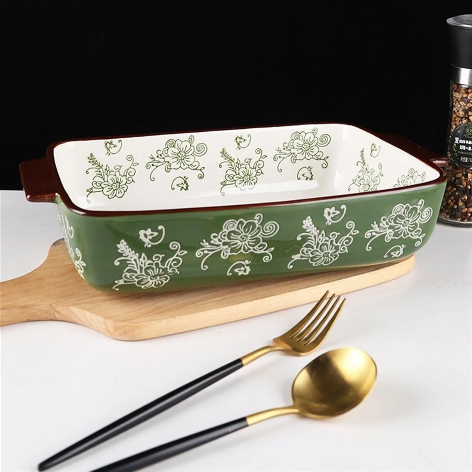 Форма для запекания керамическая европейский стиль с двумя ручками большая 2000 мл 32,8 x 19,8 x 7,4 см, фото №4