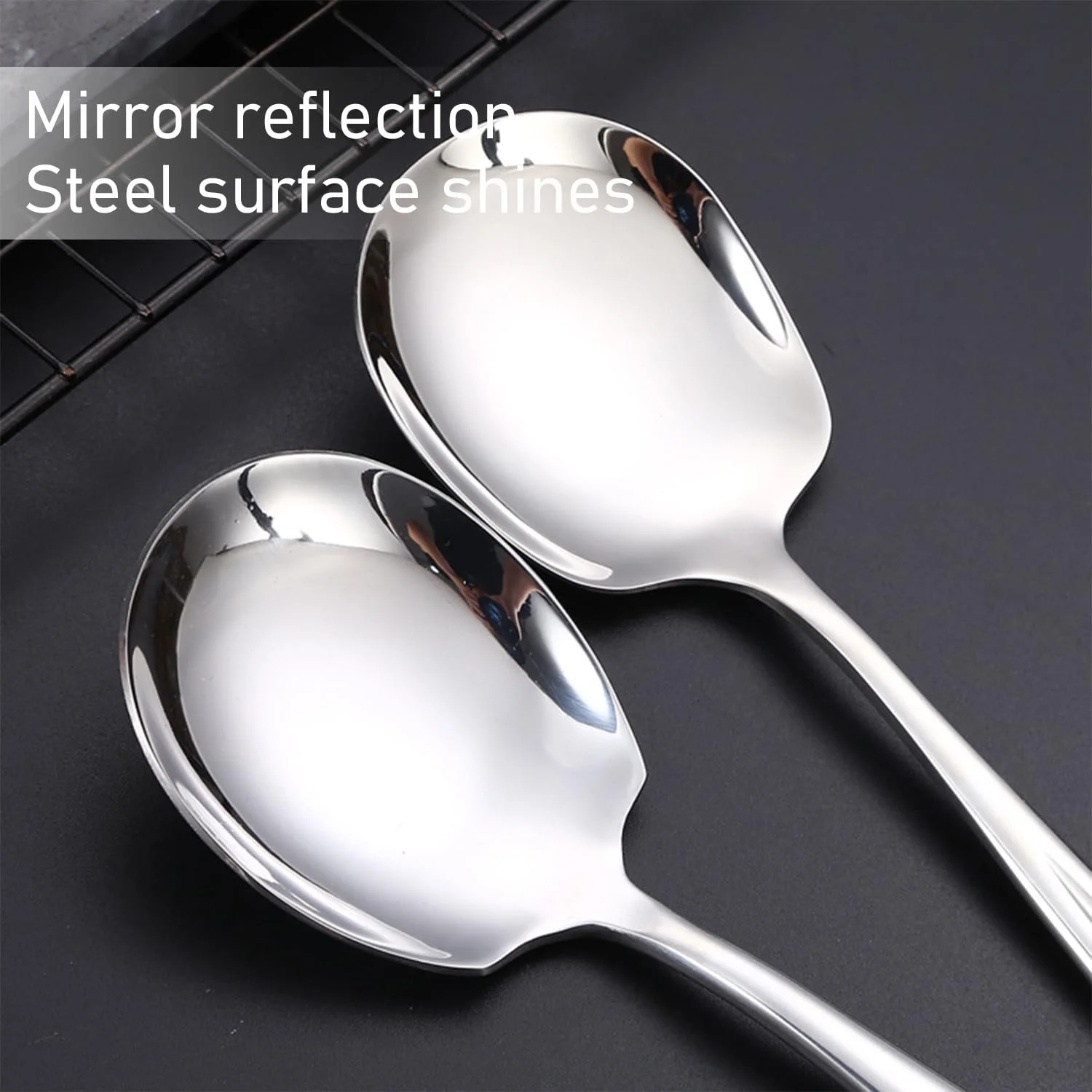 Набір ложок з нержавіючої сталі 2 шт, ложки для буфету, великі квадратні, фото №3