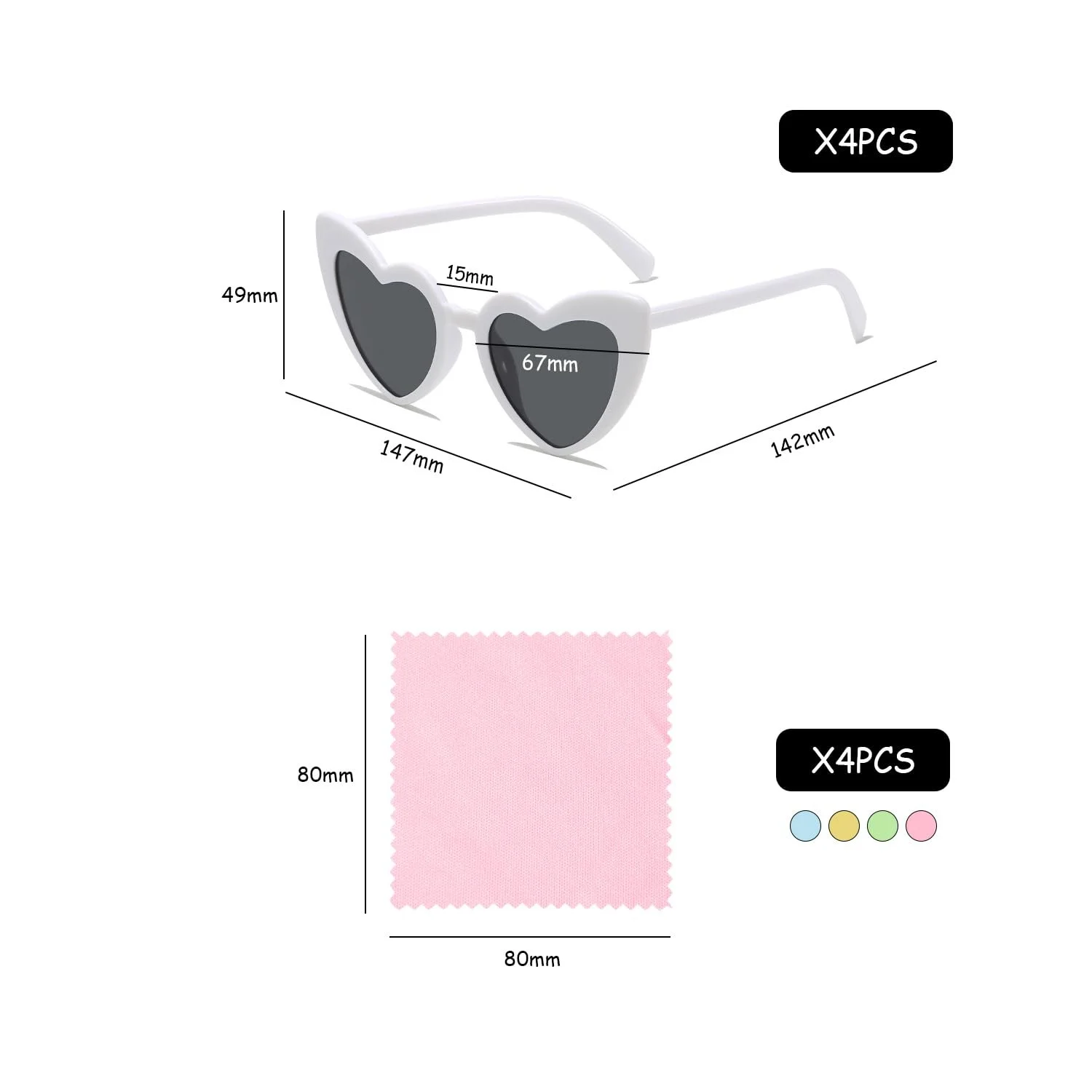 Сонцезахисні окуляри KRYMSON Серцеподібні Білий, 4 шт, фото №2