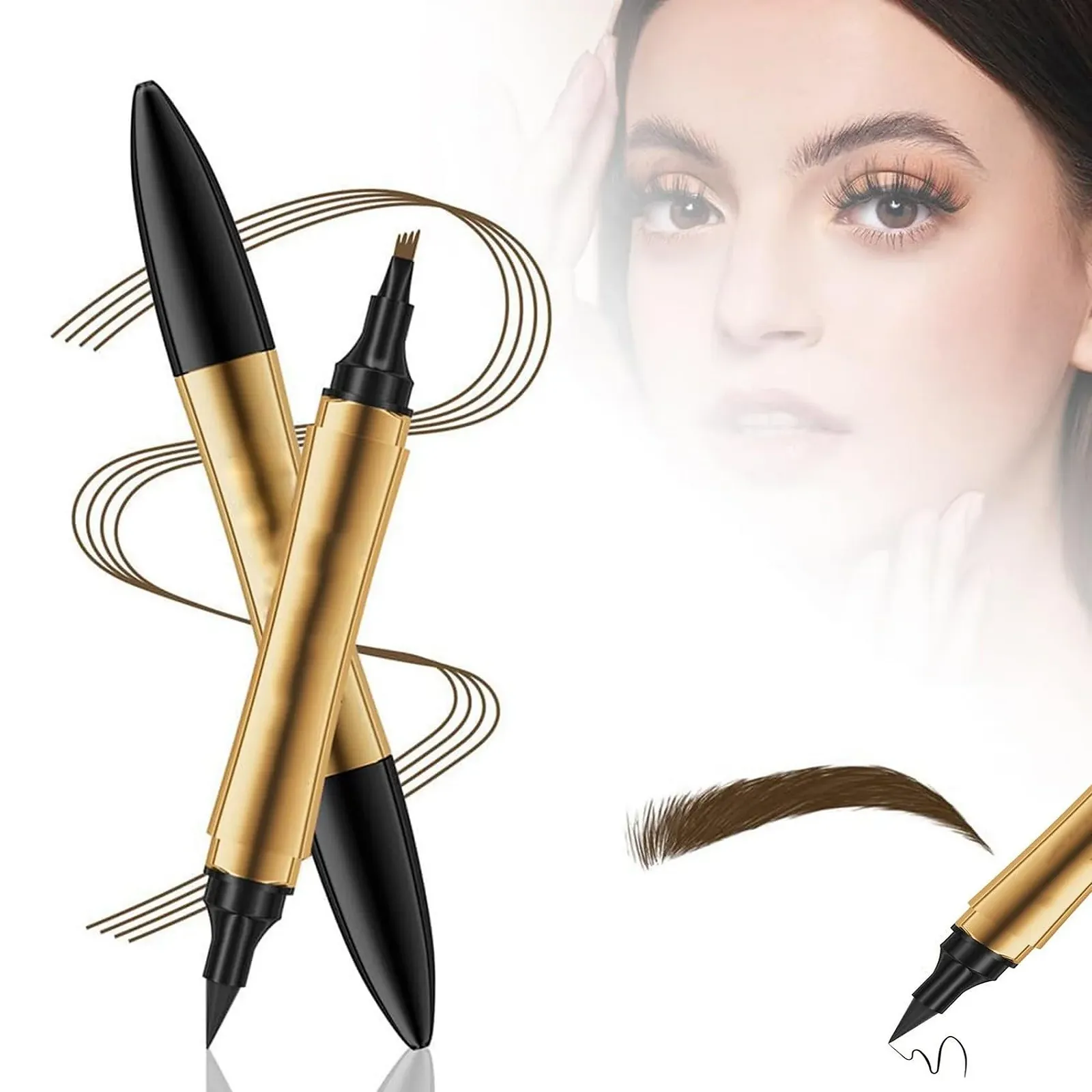 Карандаш для бровей 2-в-1 Magic 3D Microblading с эффектом татуажа, 4 зубчика с подводкой для глаз, многофункциональный карандаш для бровей с двойной головкой, долговечный водостойкий инструмент для макияжа Светло-коричневый, фото №1