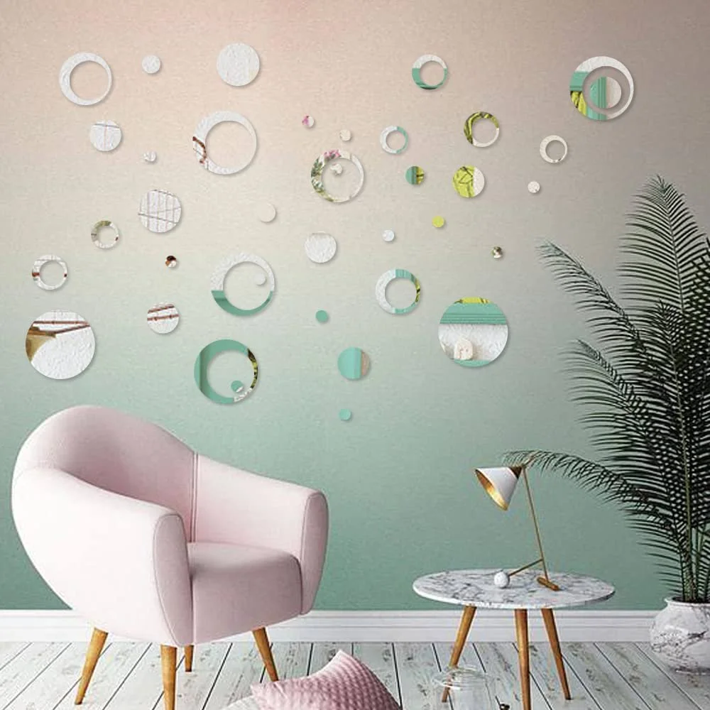 Наклейки на стіну milaosk 50 шт. Круглі дзеркальні Сріблястий, фото №6