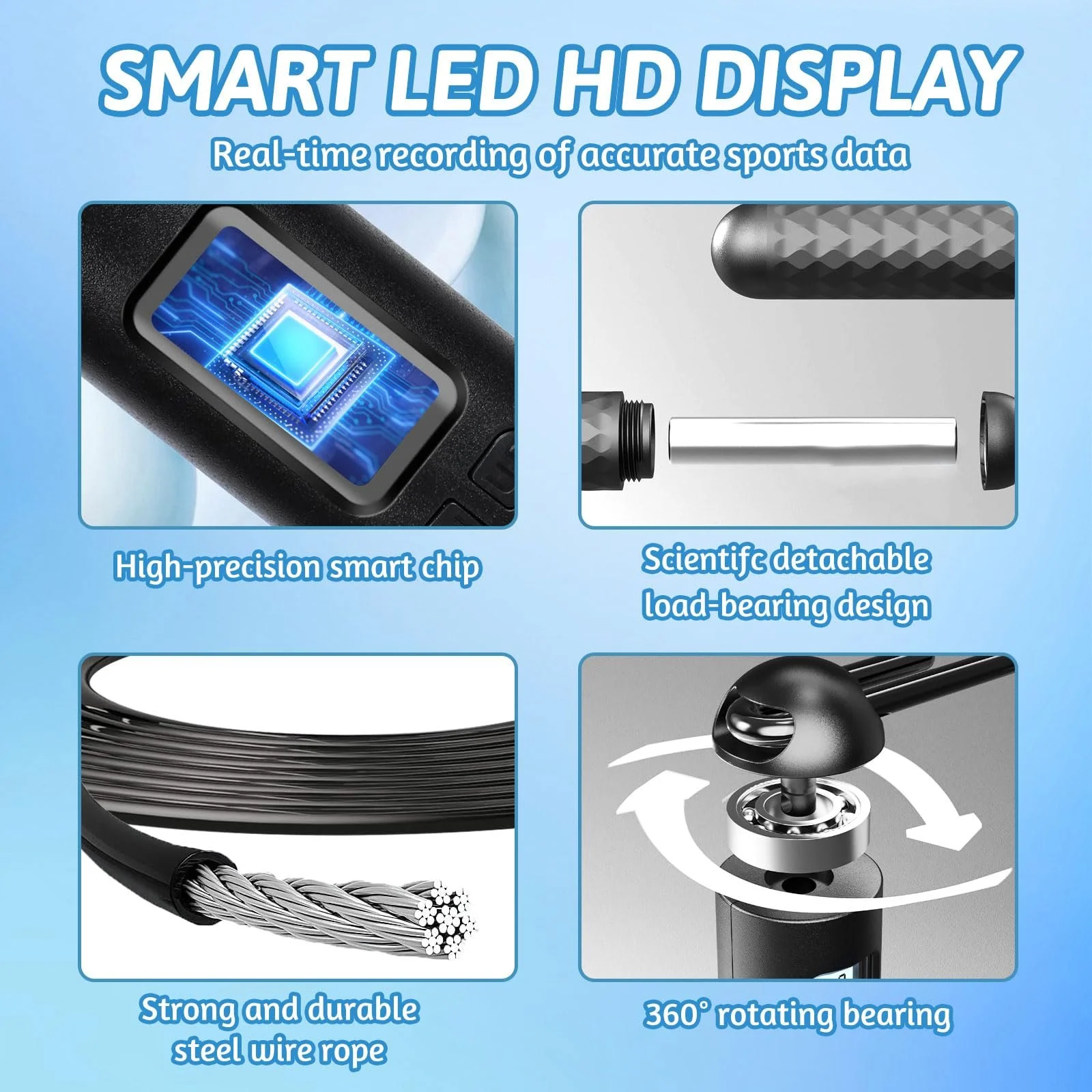 Скакалка з лічильником HD LCD та обтяжувачами бездротова регульована, фото №3
