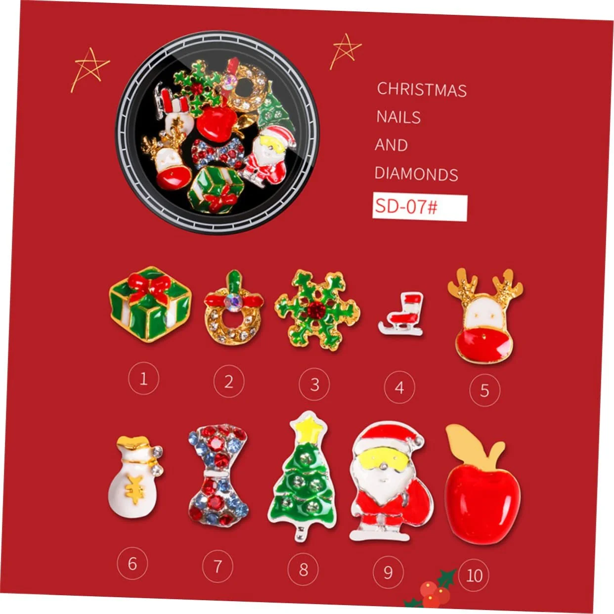 Украшения для ногтей FRCOLOR Рождественские 2 шт. Аксессуары для маникюра со сплавными заклепками Санта Клаус и снежинки Креативные украшения для ногтей для праздничных случаев, фото №5