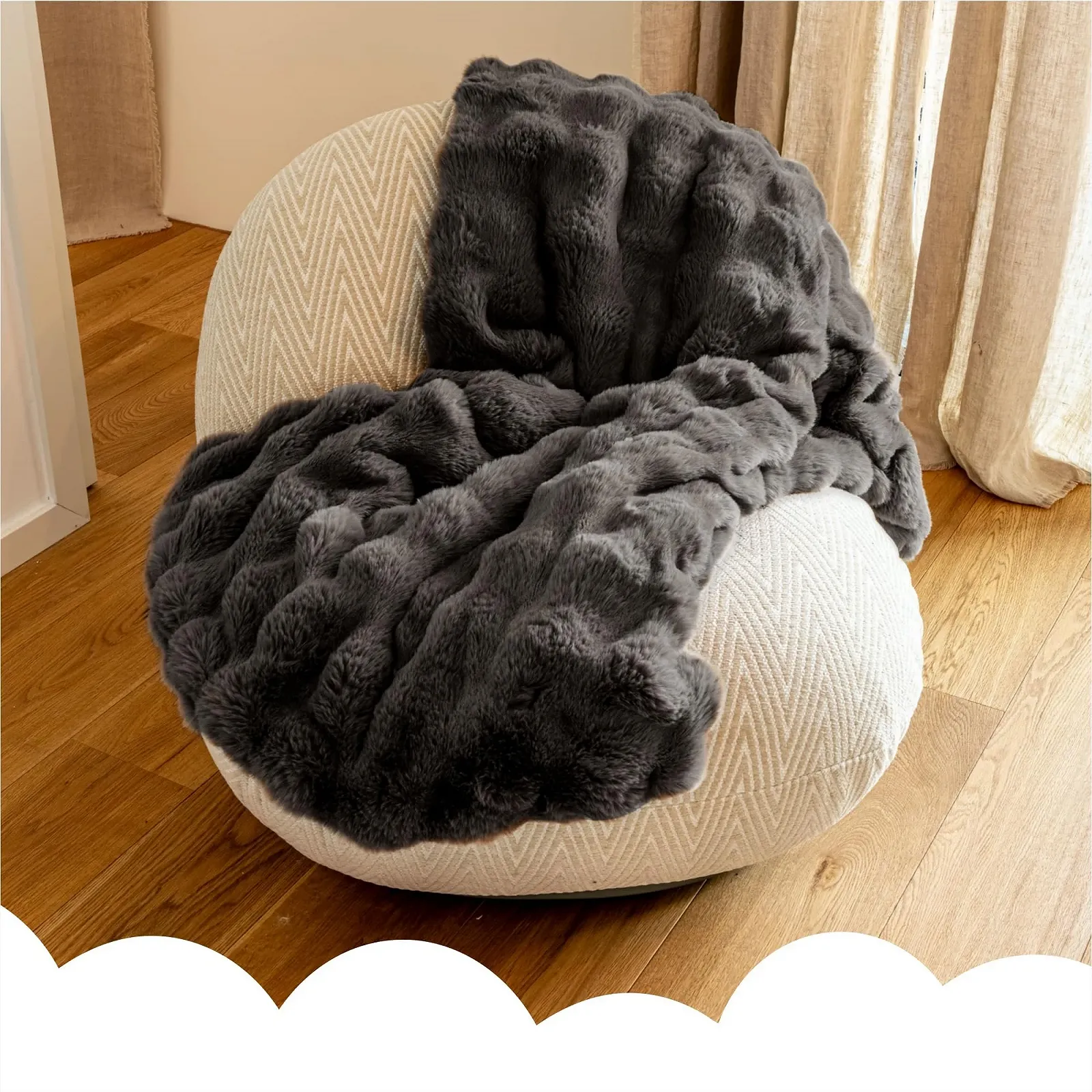 Плед Dailydream Зі штучного хутра Теплий М'який Розкішний 150 x 200 см Чорний, фото №3