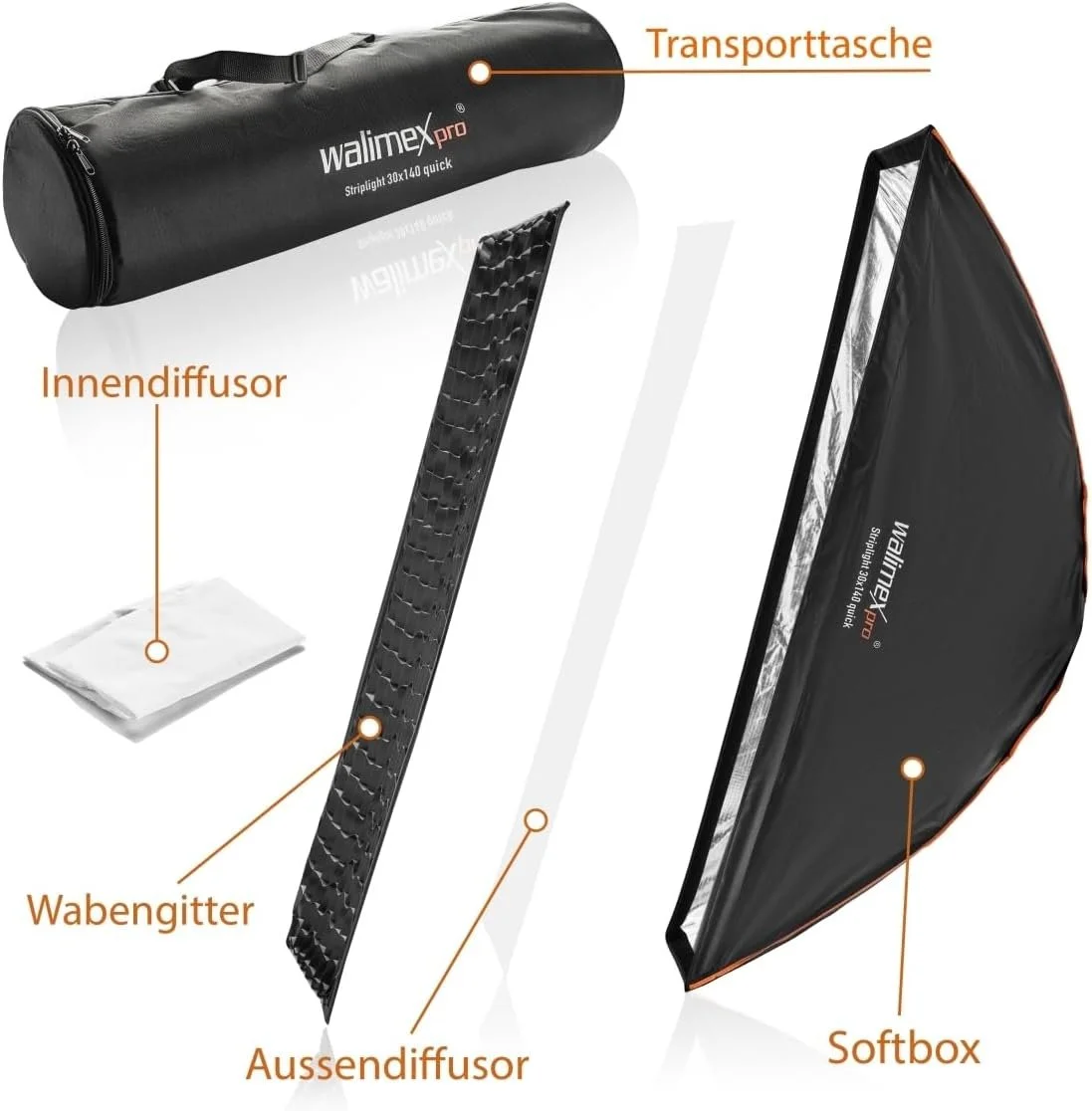 Софтбокс Walimex pro Studio Line Striplight SB QA / 30х140см / Чорний, фото №2