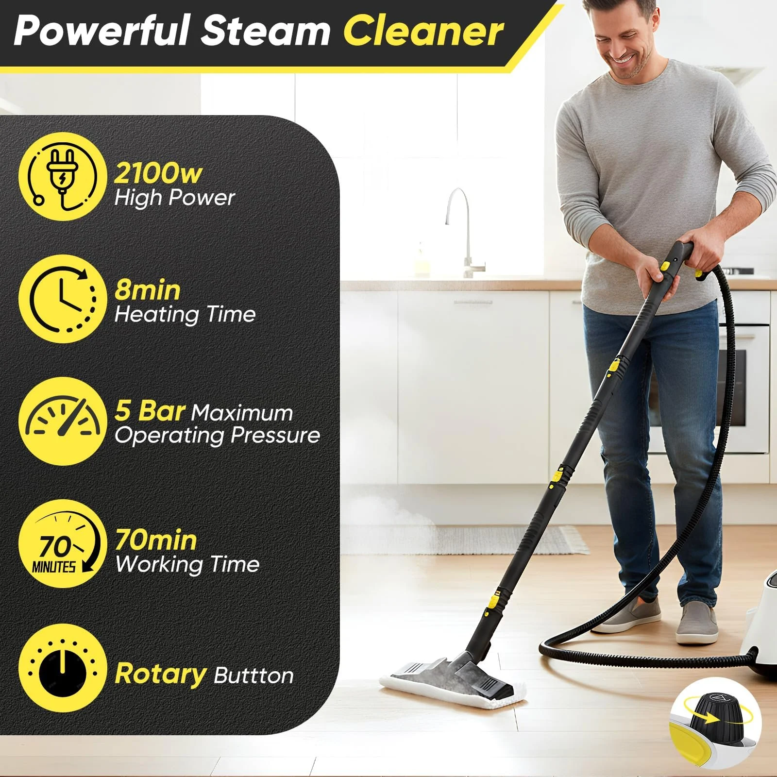 Пароочисник ручний 2100 Вт 2.1 л 5 бар 22 аксесуари, фото №4 Пароочисник ручний 2100 Вт 2.1 л 5 бар 22 аксесуари, фото №4