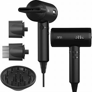 Фен AINA Professional Salon, 2300 Вт, с диффузором, щеткой-расческой для женщин, BLDC, бесщеточный мотор, 150 000 об/мин, ионный, LED-дисплей, 4 магнитные насадки, черный - Фото 1