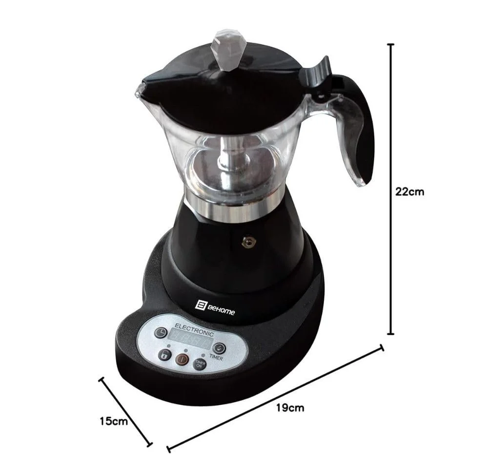 Электрическая итальянская кофеварка BEHOME на 3 чашки, Программируемая, Мока с таймером, Автоотключение, 400 Вт, Черная, фото №5