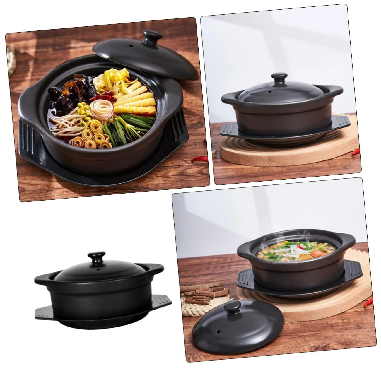 Каструля для тушкування TOYANDONA 1,26 л керамічна з подвійною ручкою та кришкою антипригарна, фото №4