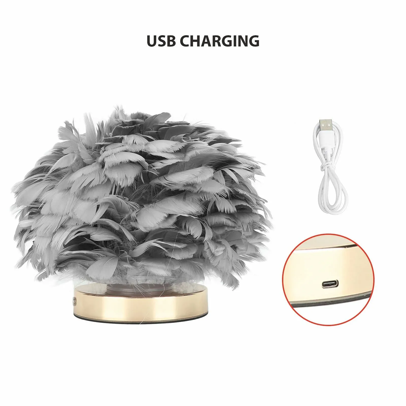 Настільна лампа LED сенсорне керування димована сучасна з пір'ям USB зарядка Сірий, фото №5
