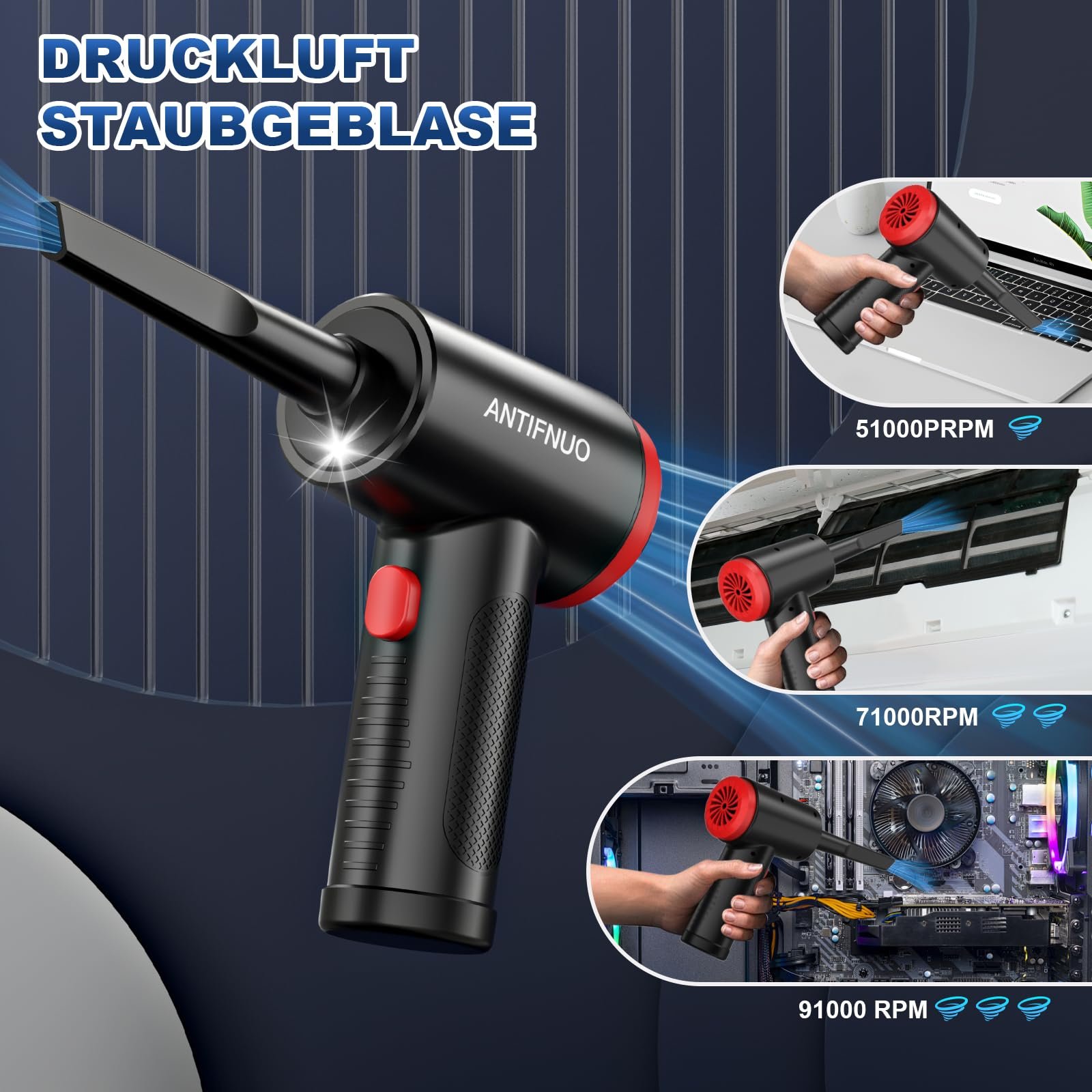 Электрическая воздуходувка и пылесос 2-в-1 3-Speed 91000 RPM 6000 mAh, фото №2