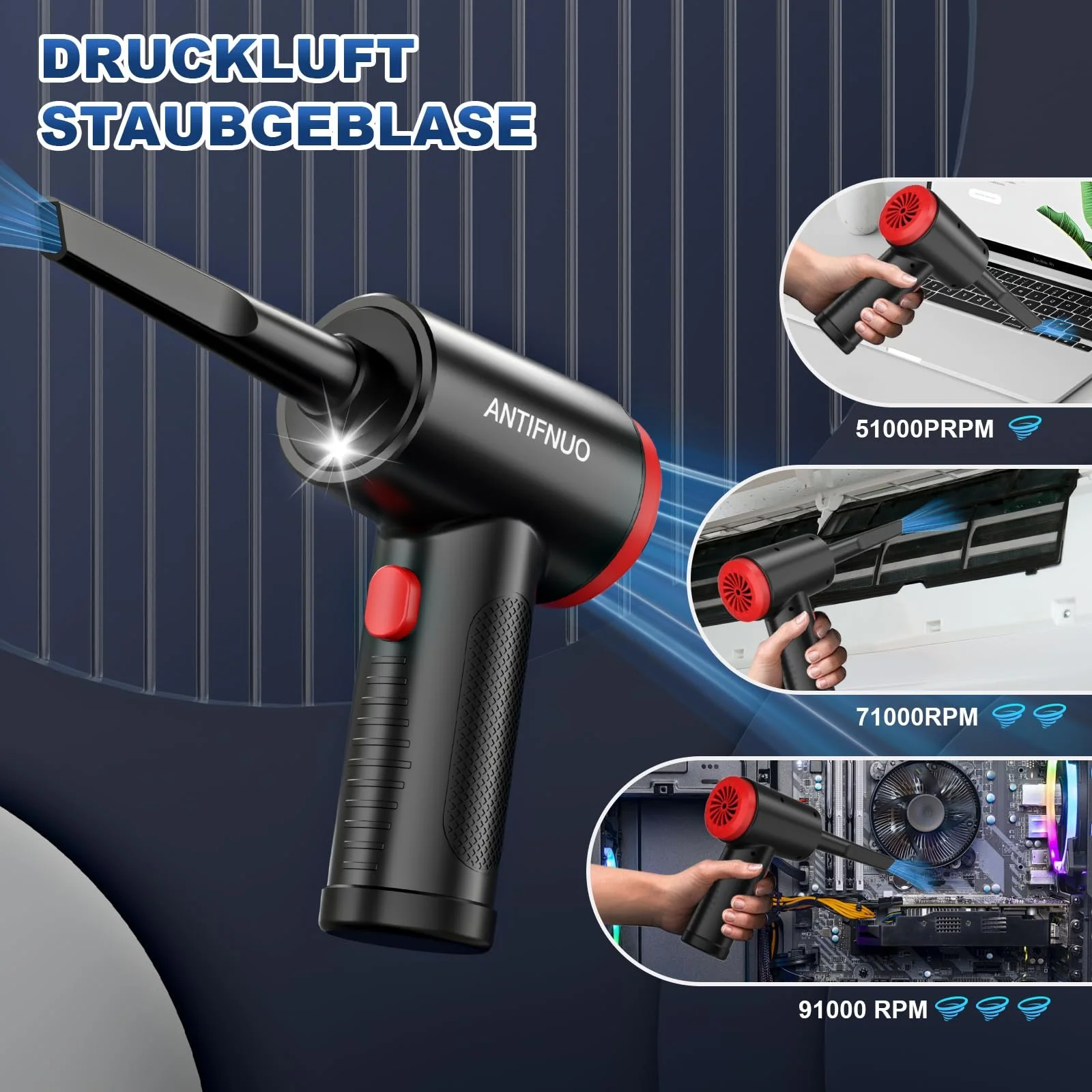 Электрическая воздуходувка и пылесос 2-в-1 3-Speed 91000 RPM 6000 mAh, фото №2