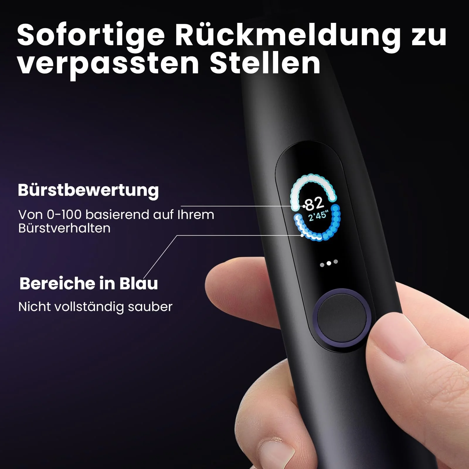 Электрическая звуковая зубная щетка Oclean X Pro Цветной дисплей 3 режима 32 интенсивности Темно-фиолетовая, фото №2