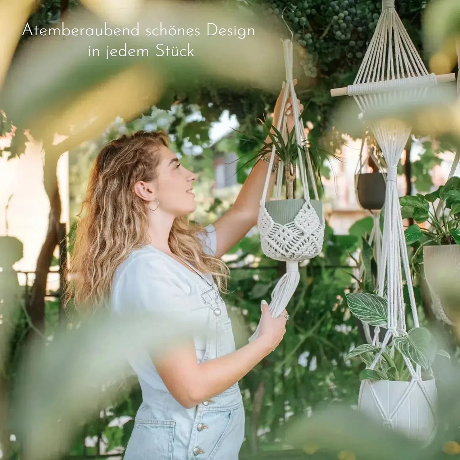 Набір підвісів макраме для рослин 4 шт. Бавовна Кремовий, фото №2 Набір підвісів макраме для рослин 4 шт. Бавовна Кремовий, фото №2