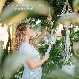 Набір підвісів макраме для рослин 4 шт. Бавовна Кремовий synthetic.ua - Фото 1