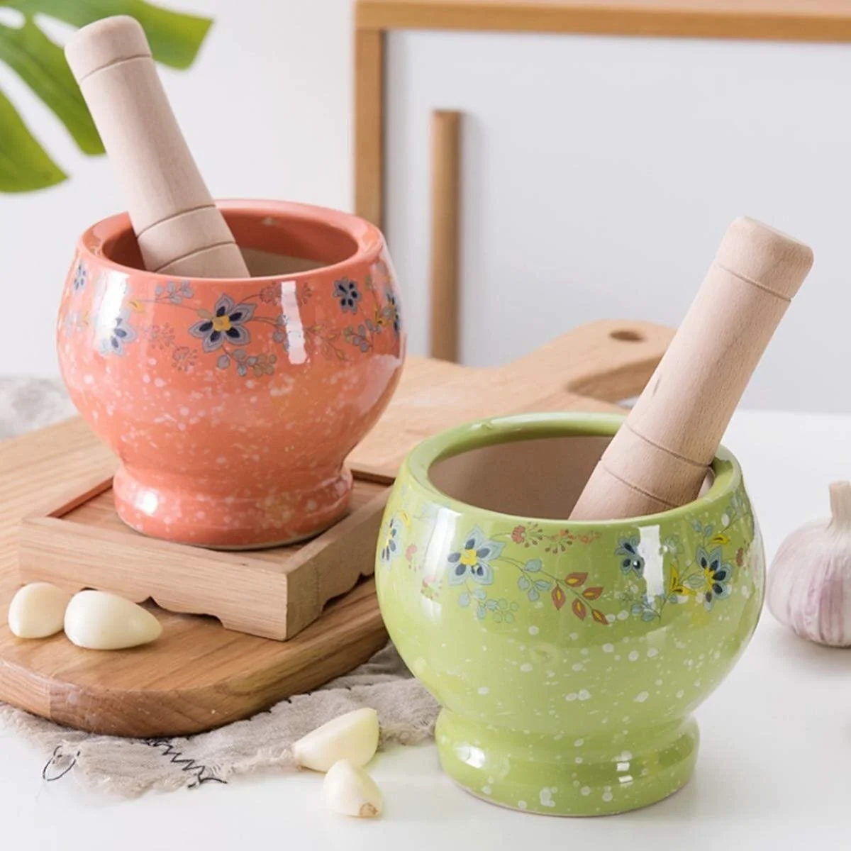 Набір ступки і товкачика, керамічний Міцна, довговічна, легко миється миска для змішування, фото №8