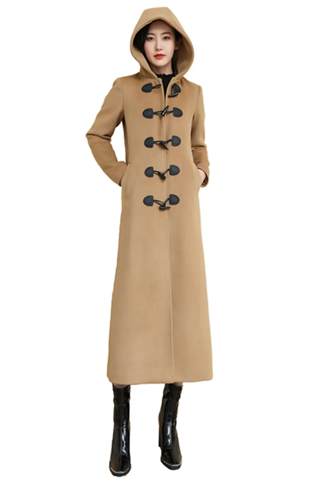 Пальто PLAERPENER Зимове вовняне довге двобортне елегантне з капюшоном, фото №1