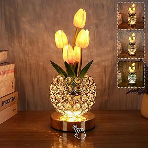 Настільна лампа приліжкова Crystal Flower Акумуляторна Tulip USB Рожева - Фото 1