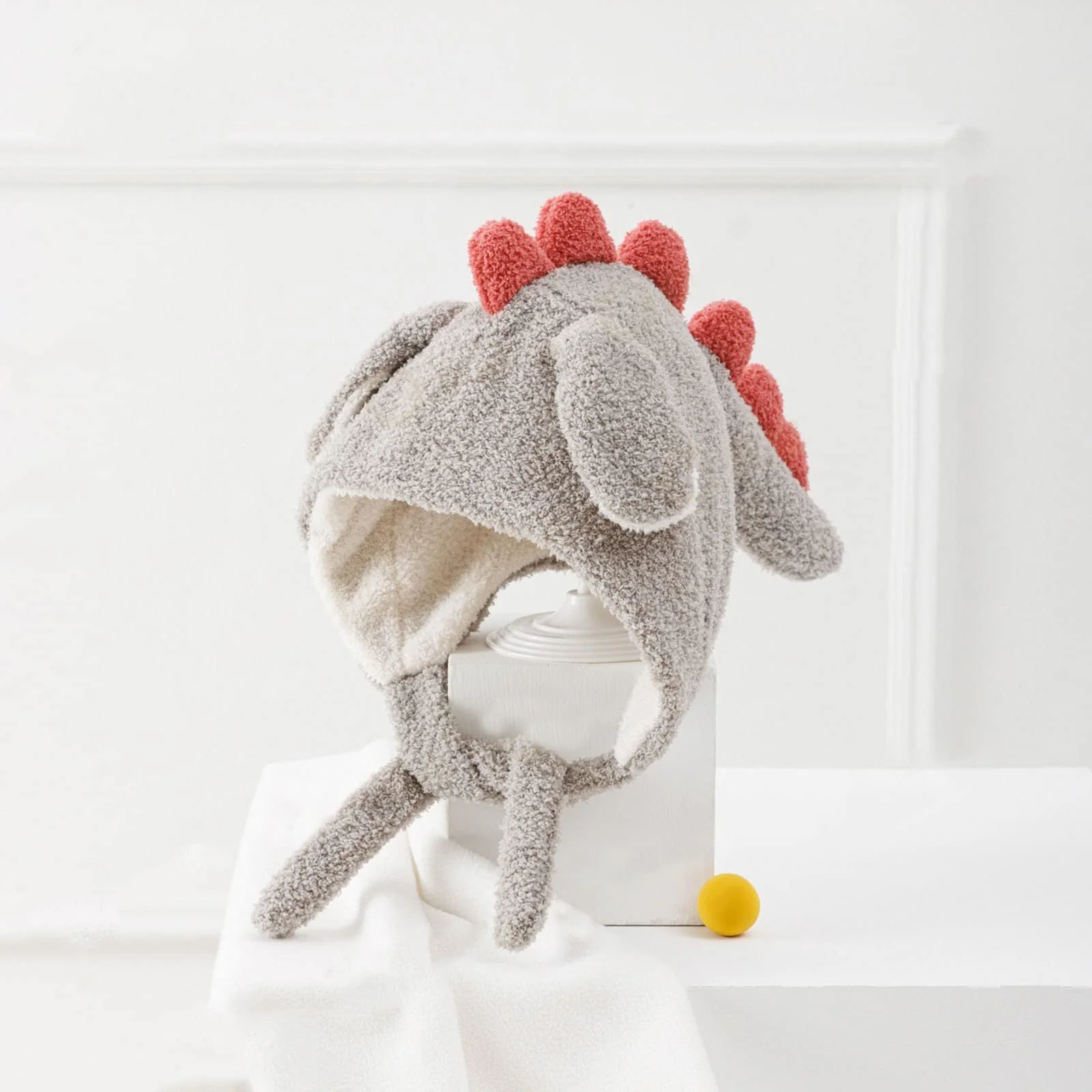 Зимняя детская шапка Теплая Мягкая Маленькая шапка с ушками динозавра Шапка-авиатор для мальчиков Забавная плюшевая шапка динозавра с двигающимися ушами Милая плюшевая шапка в виде животного, фото №2