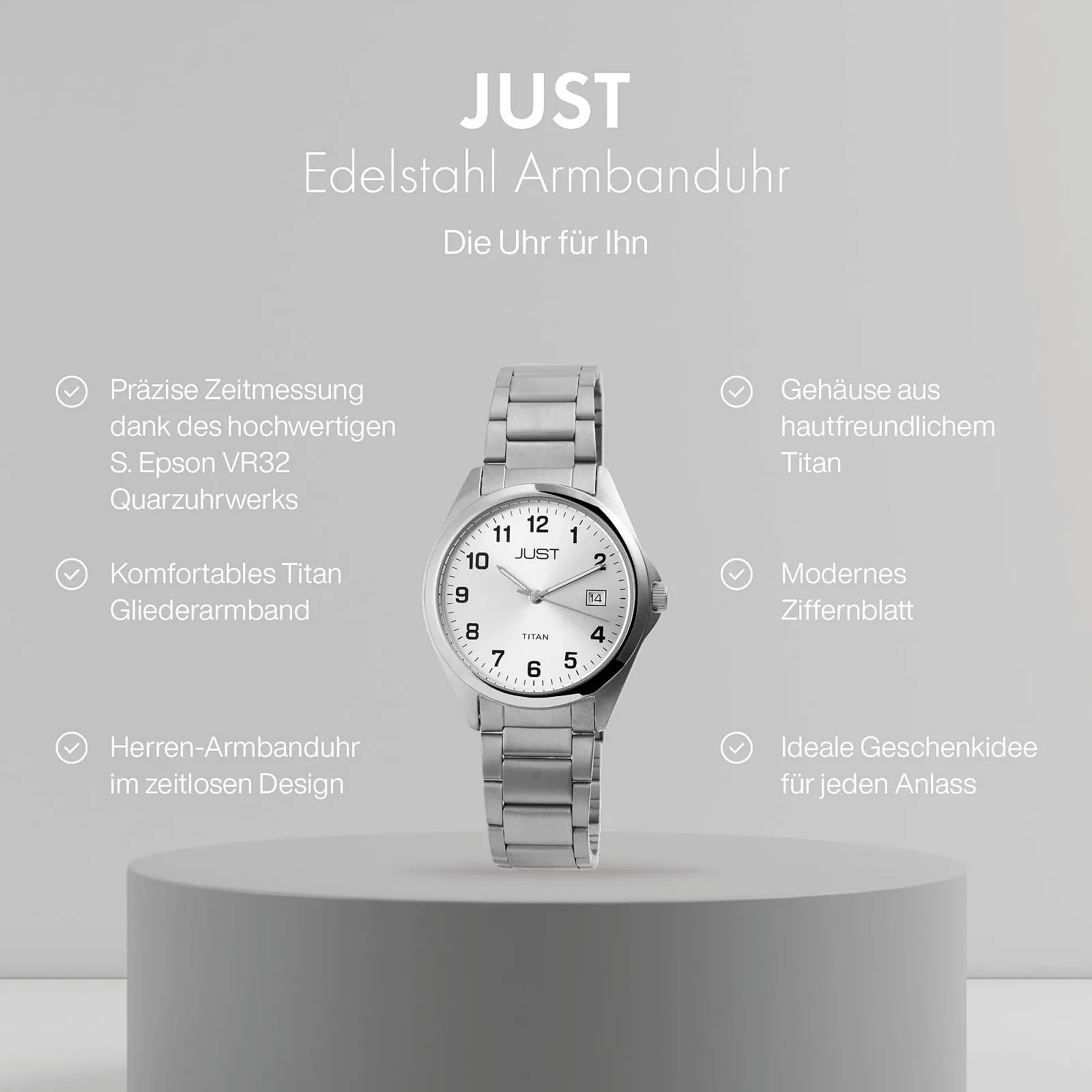 Мужские часы Just Серебряные аналоговые дата Титан Кварцевые наручные часы, разноцветный, Браслет, фото №2