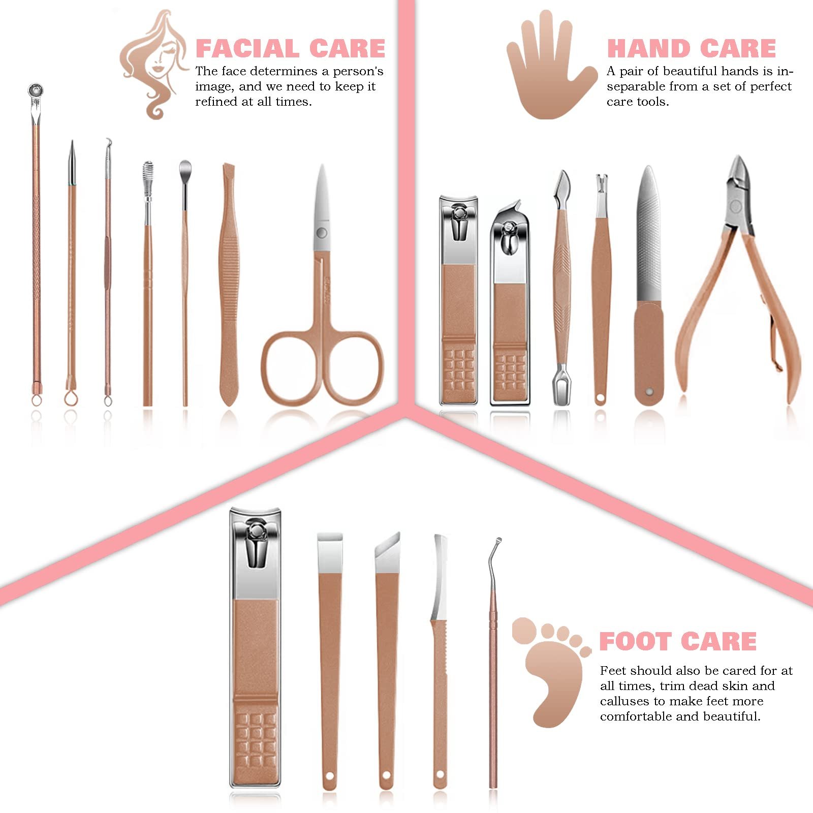 Набір для манікюру Professional Nail Clippers Set, 18-в-1 для подорожей і дому Rose Gold, фото №3 Набір для манікюру Professional Nail Clippers Set, 18-в-1 для подорожей і дому Rose Gold, фото №3