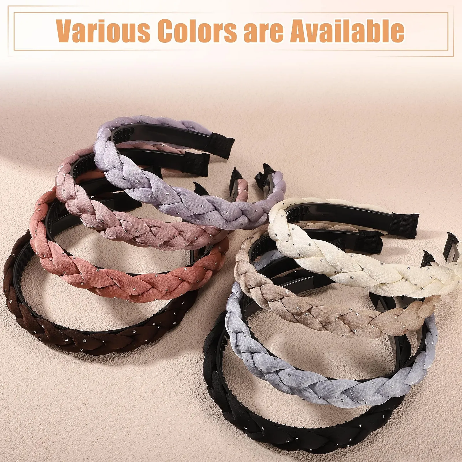 Обруч для волосся VOCOSTE Товстий плетений нековзкий модний бежевий, фото №7