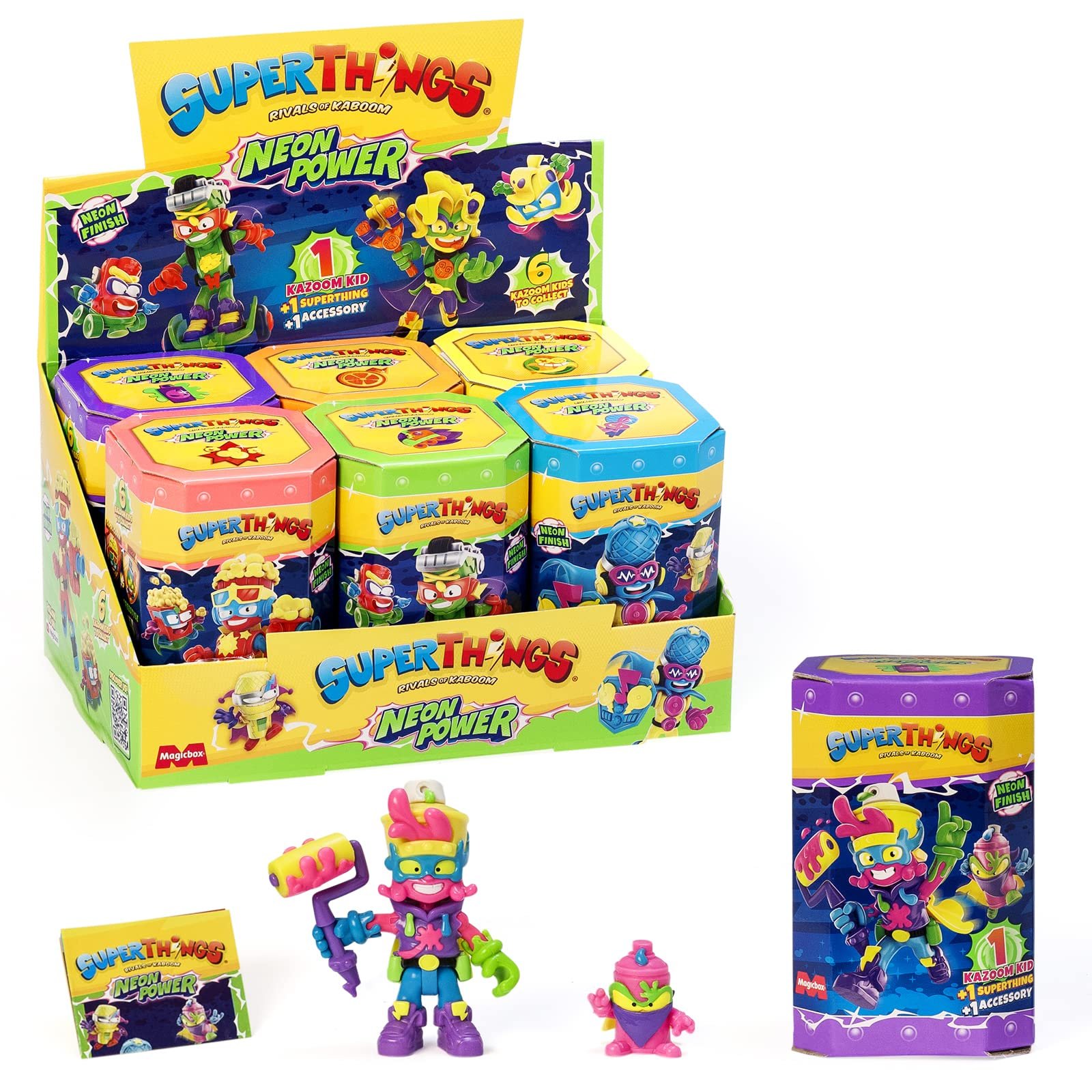 Фігурки SUPERTHINGS RIVALS OF KABOOM Neon Power Series, Повна колекція з 6 Kazoom Kids із серії Neon Power, кожен Kazoom Kid поставляється з 1 SuperThing і 1 бойовим аксесуаром, фото №1