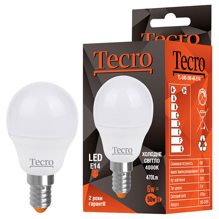 Лампа LED Tecro TL-G45-6W-4K-E14 6W 4000K E14, фото №1