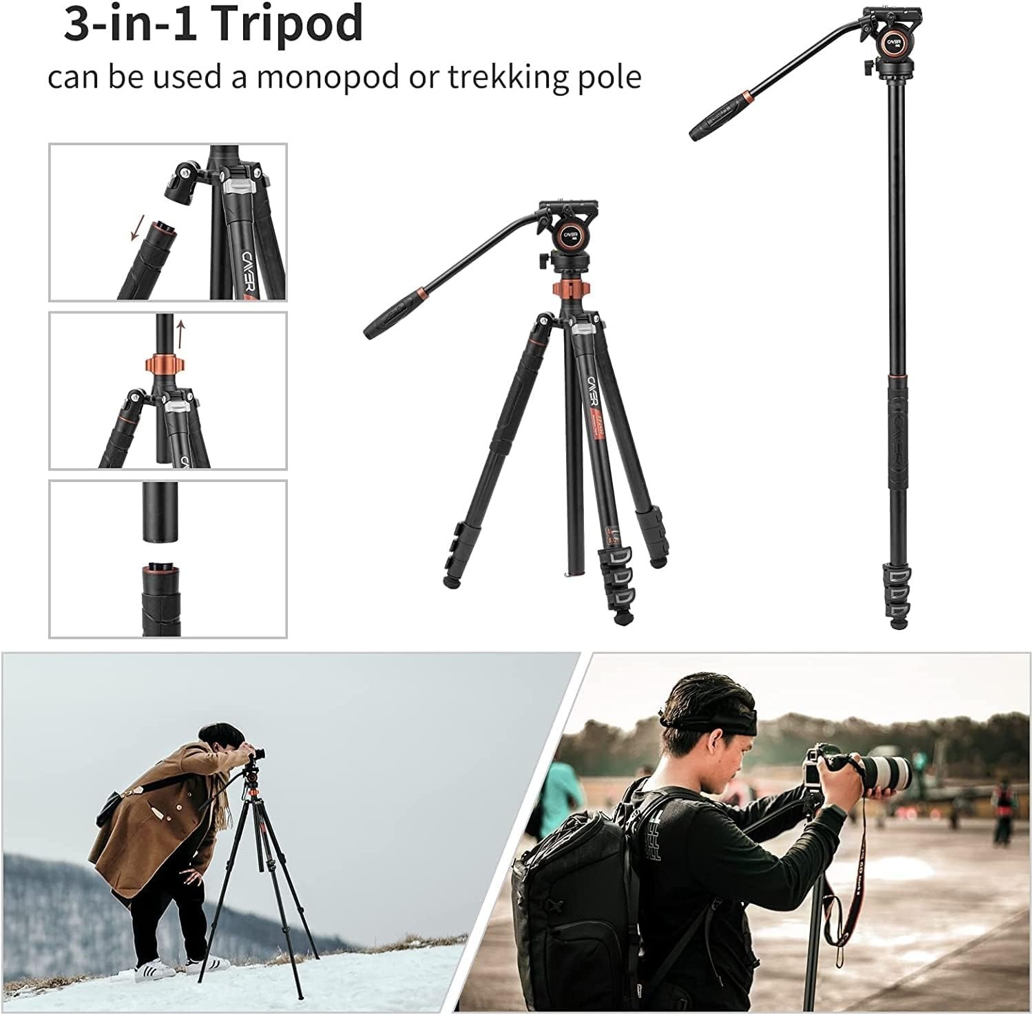 Штатив Cayer FP2450 Черно-оранжевый, фото №5 Штатив Cayer FP2450 Черно-оранжевый, фото №5