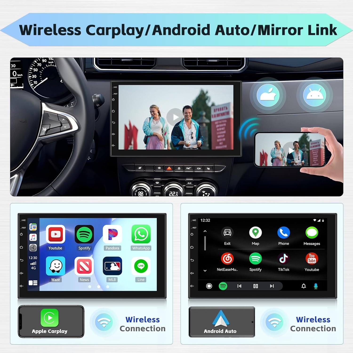 Автомагнітола Hikity / 7" / Сенсорна / 4/64Гб / Android 13 / Apple CarPlay / Android Auto / Bluetooth / WI-FI / GPS / FM / 2DIN, фото №3