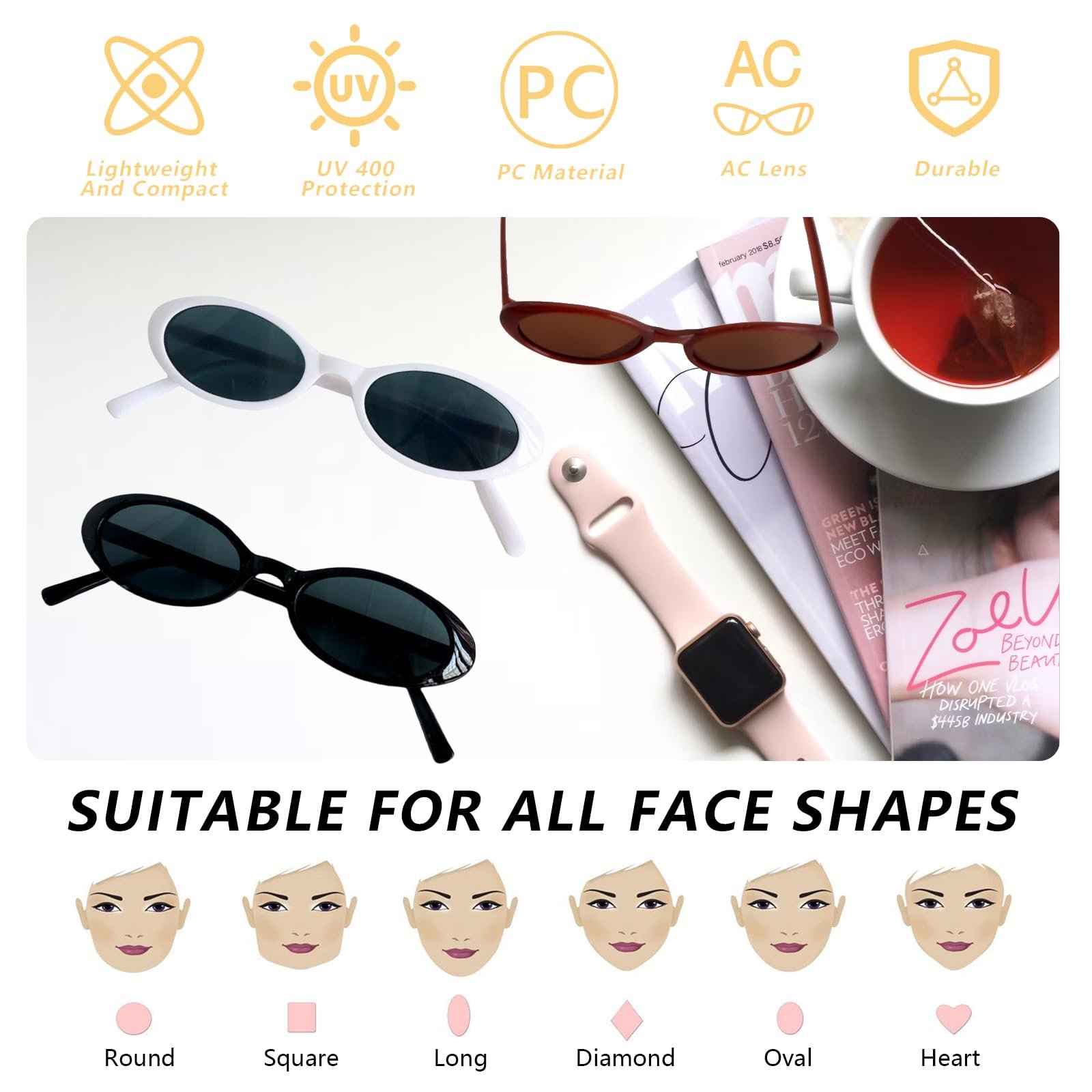 Сонцезахисні окуляри овальні YFPOPONE Набір з 4 шт. Сірий, фото №3