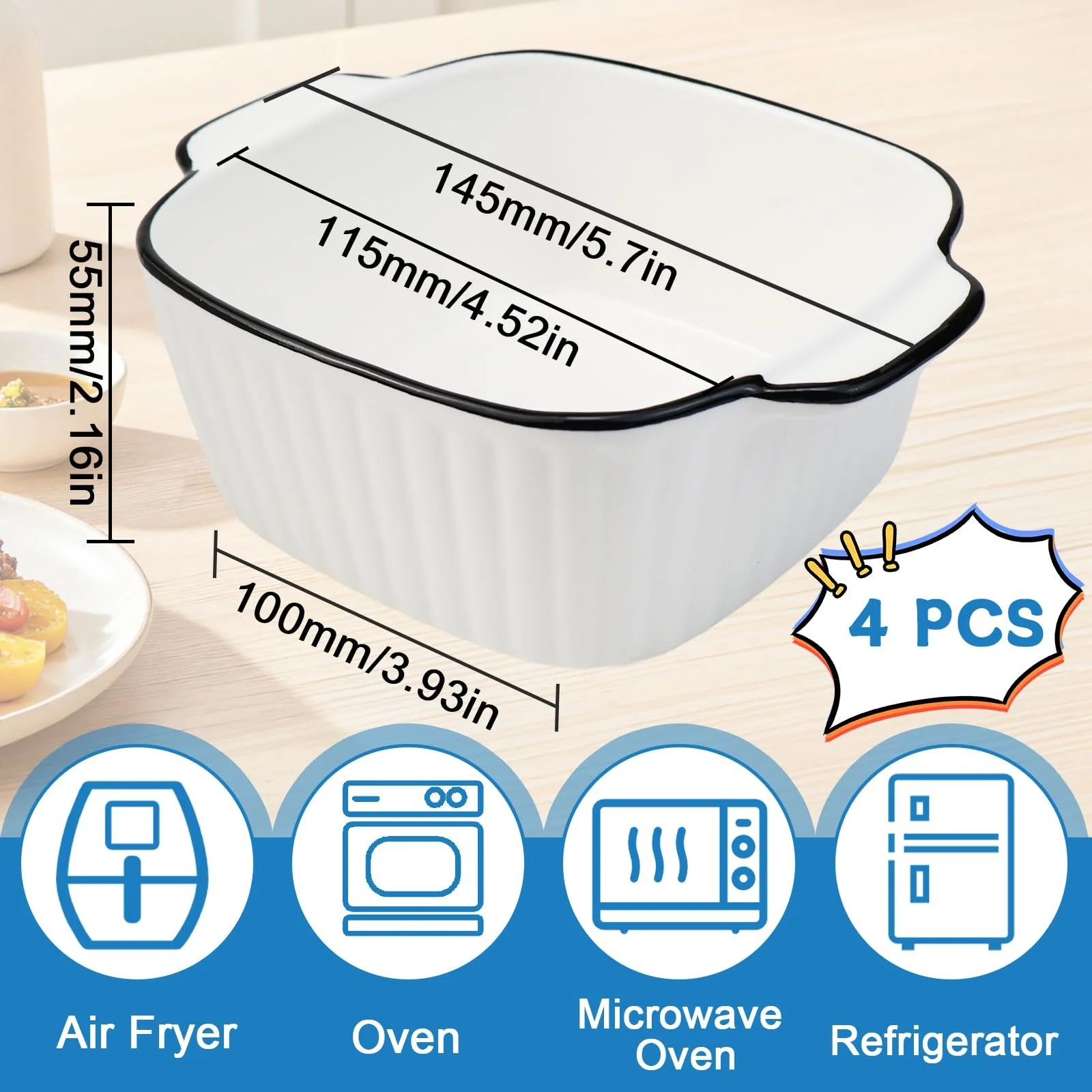Набір форм для запікання IIRC керамічних малих 4 шт. біла 14.5 x 11.5 x 5.5 см, фото №2 Набір форм для запікання IIRC керамічних малих 4 шт. біла 14.5 x 11.5 x 5.5 см, фото №2