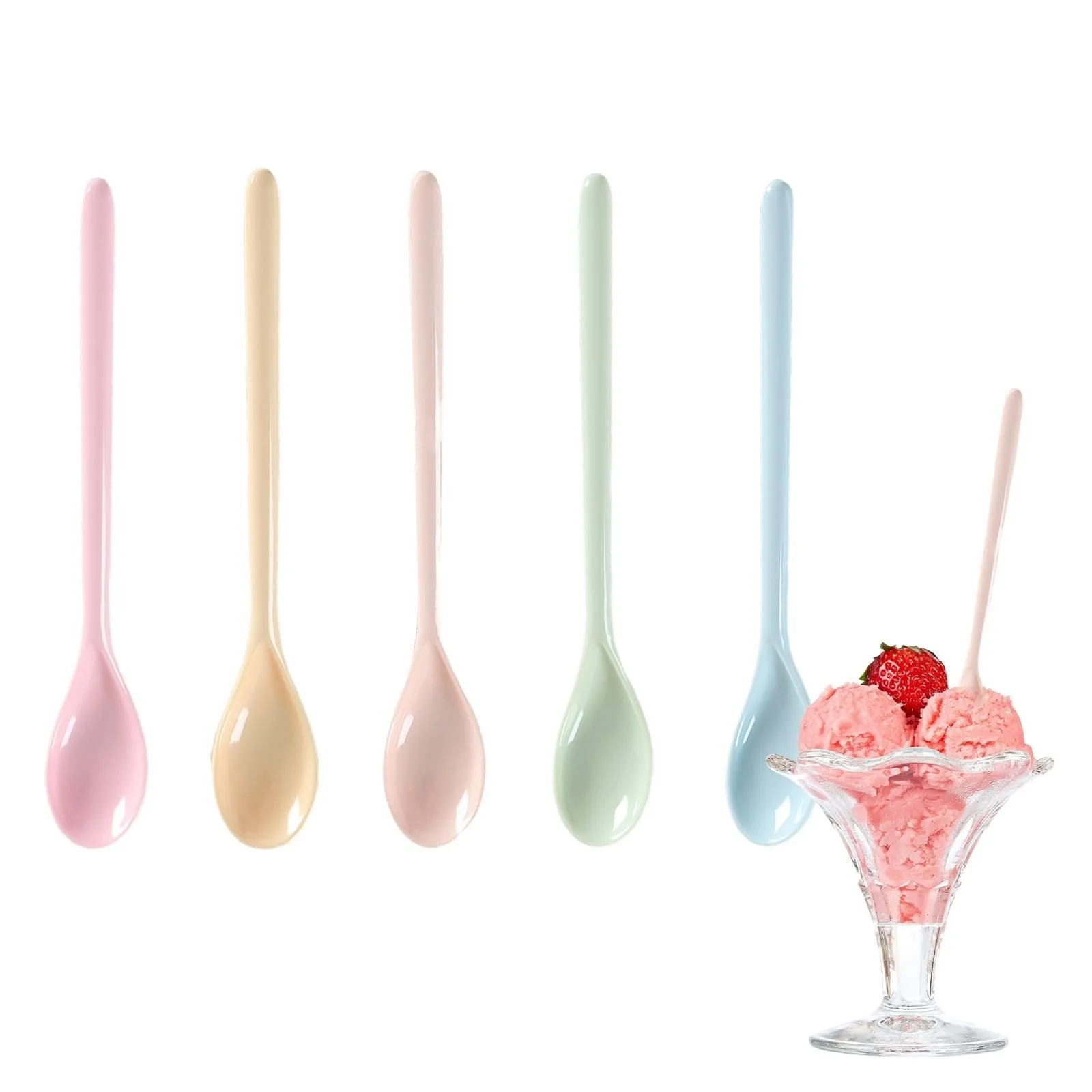 Набір з 5 меламінових ложок для йогурту, довгі пластикові, фото №1 Набір з 5 меламінових ложок для йогурту, довгі пластикові, фото №1