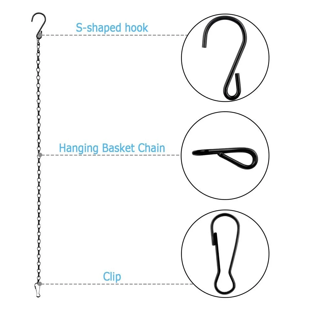 Металлические цепи для подвешивания 16 шт с зажимами и S-образными крючками черные, фото №3