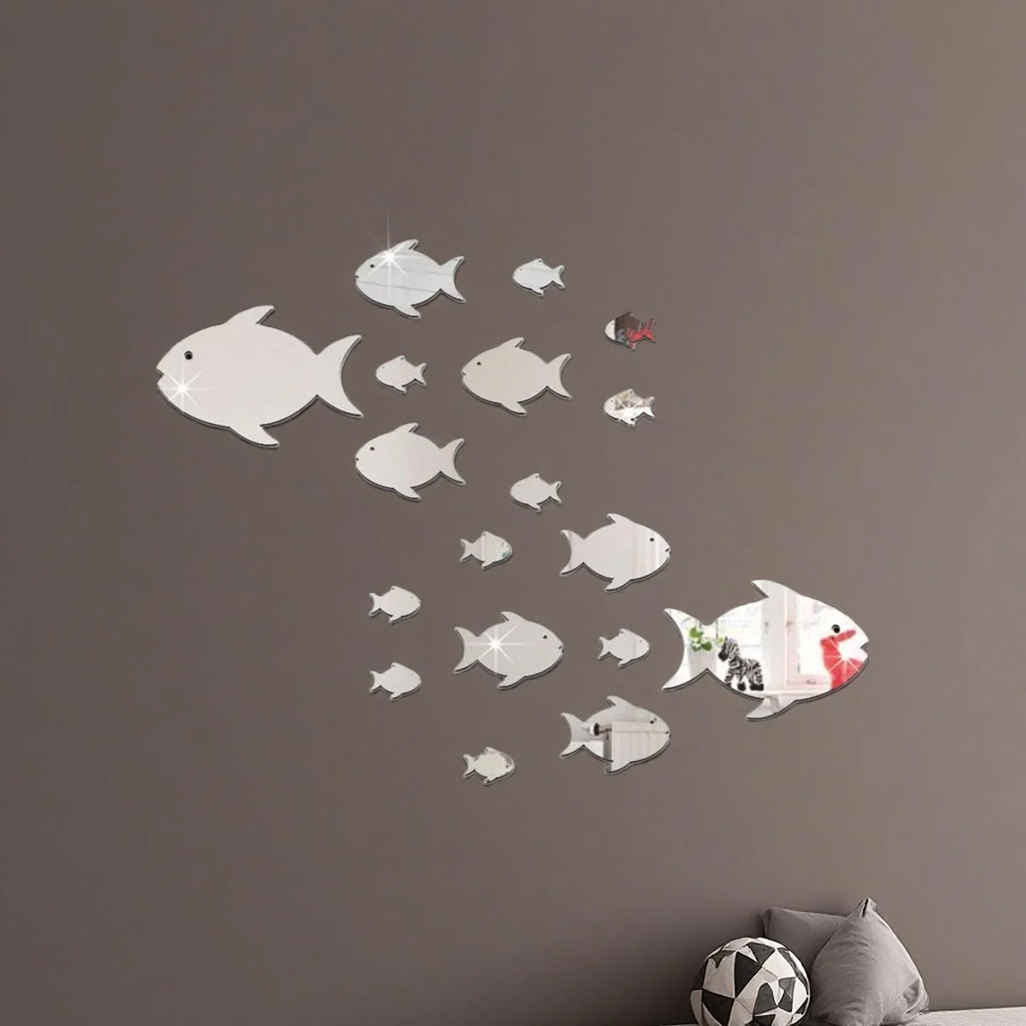 Дзеркальна наклейка на стіну Риби DIY Срібляста, фото №7