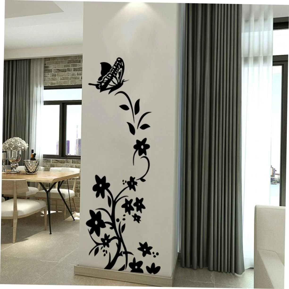 Наклейки на холодильник та стіни Квіти ПВХ 2 шт. Чорні, фото №3