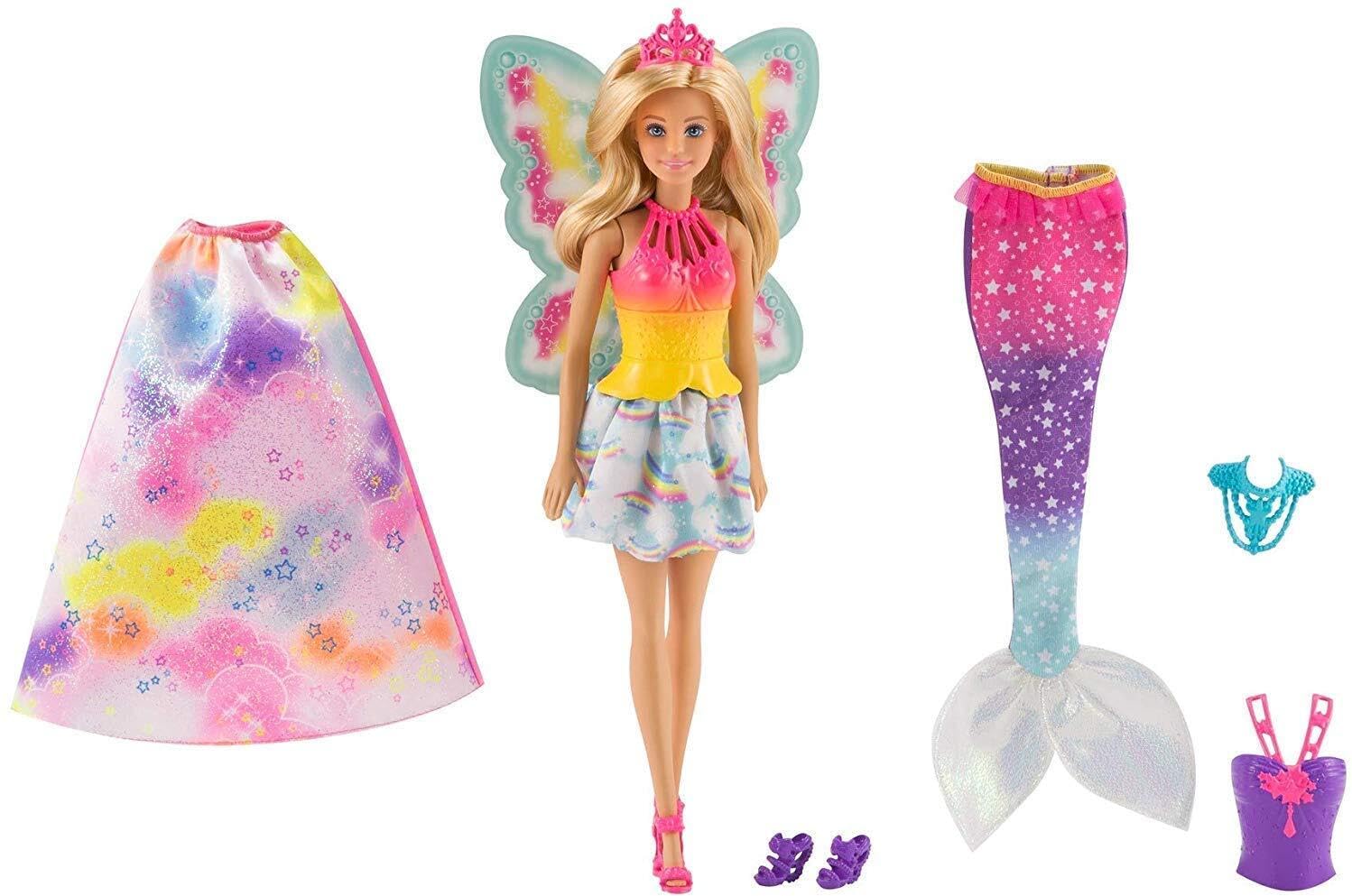 Лялька Barbie Dreamtopia FJD08 3-в-1 Фантазія Фея Русалка та Принцеса з аксесуарами, фото №1