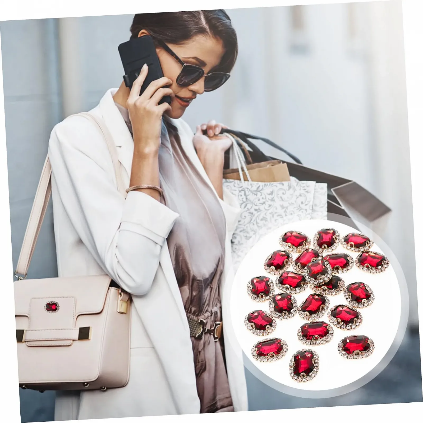 Стрази для одягу STOBOK 20 шт., червоне скло, фото №2