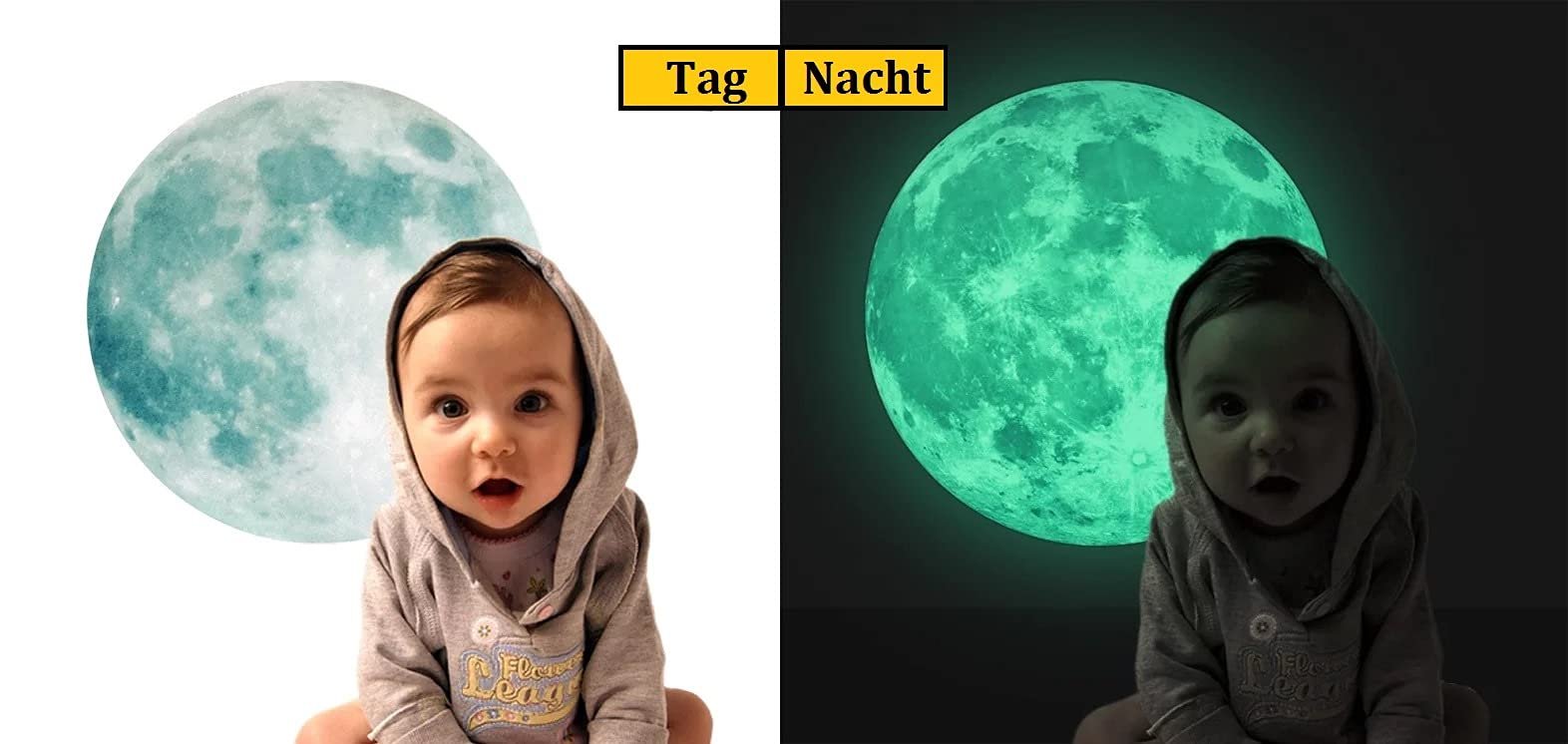 Наклейка на стіну WandSticker4U Світний місяць 30 x 30 см самоклейна флуоресцентна Сіро-блакитний/Зелений, фото №6