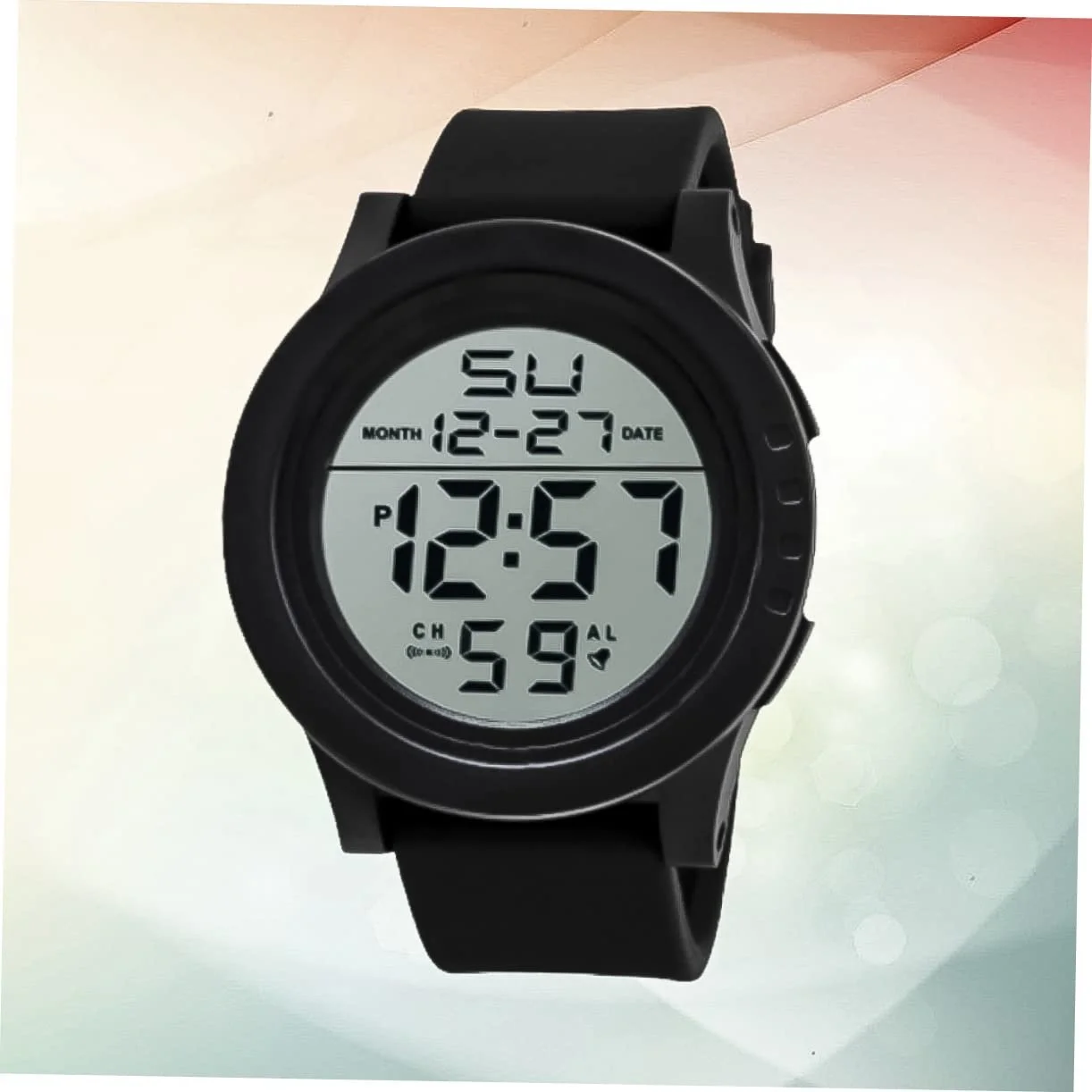 Цифровые часы OATIPHO водонепроницаемые с датчиком свечения, солнечной батареей и светодиодной подсветкой, черные кварцевые часы, мужские часы-хронограф на солнечной батарее с большим экраном, черные, фото №5