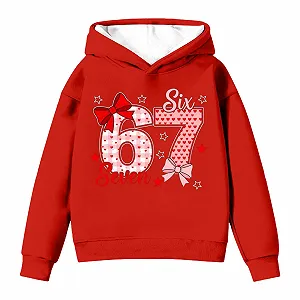 Худи с мемом 67, с длинными рукавами и капюшоном, с принтом 67, удобный мягкий свитшот, преппи пуловер для девочек и мальчиков, модный худи - Фото 1