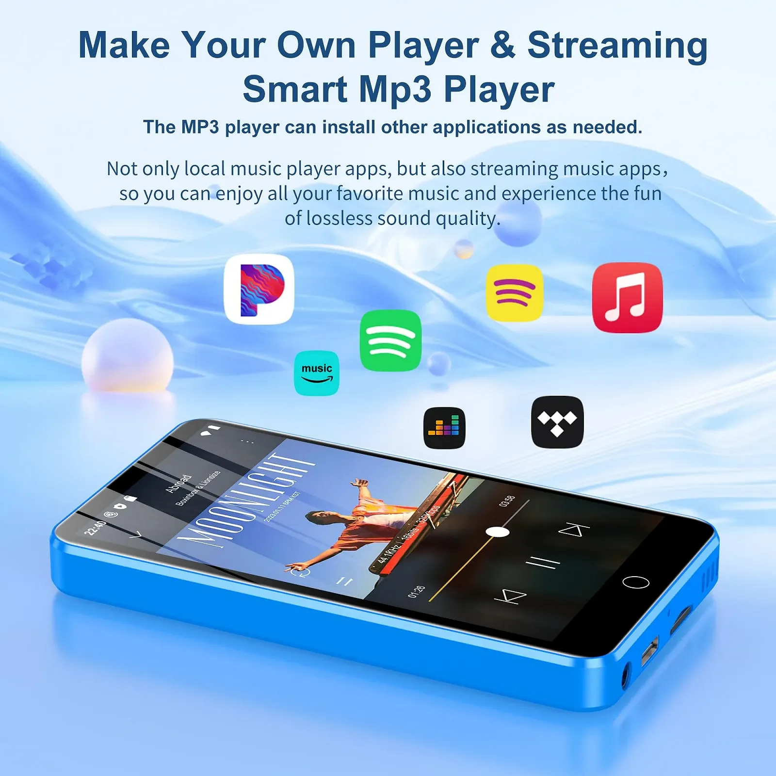 MP3 плеєр Spotify M8 80 ГБ Bluetooth WiFi 4 дюйми сенсорний екран синій, фото №2