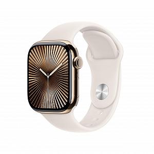 Смарт-часы Apple Watch Series 10 (GPS + Cellular, 42 мм) Титановый корпус Золотой Спортивный ремешок Polar Star (M/L) - Фото 1