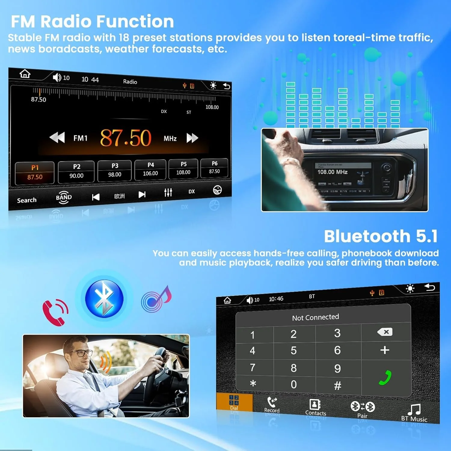Автомагнітола Hikity / 7" / Сенсорна / Apple CarPlay / Android Auto / Bluetooth / USB / AUX / 1DIN, фото №3 Автомагнітола Hikity / 7" / Сенсорна / Apple CarPlay / Android Auto / Bluetooth / USB / AUX / 1DIN, фото №3
